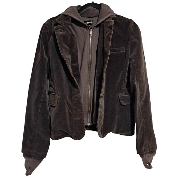 Y2K Wet Seal Velvet Peacock Hooded Blazer Jacket M Vintage 2000s - Picture 4 of 13